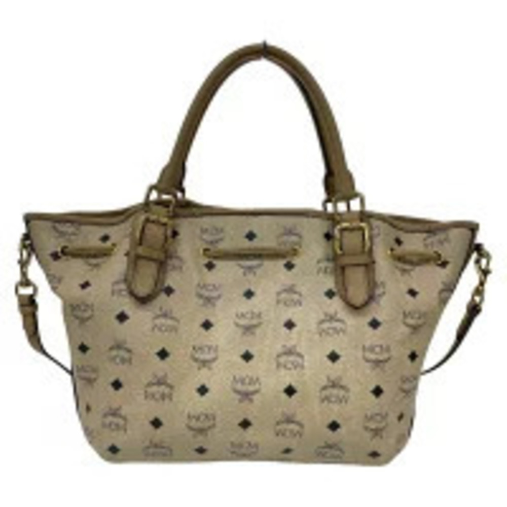 Mcm Leather Bag Shoulder Tote Visetos Beige Tan